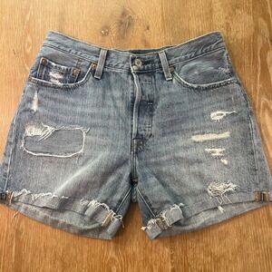 Women's Levis 501 Button Fly Shorts High Rise Mid-Thigh Jean Shorts Sz 28 Medium
